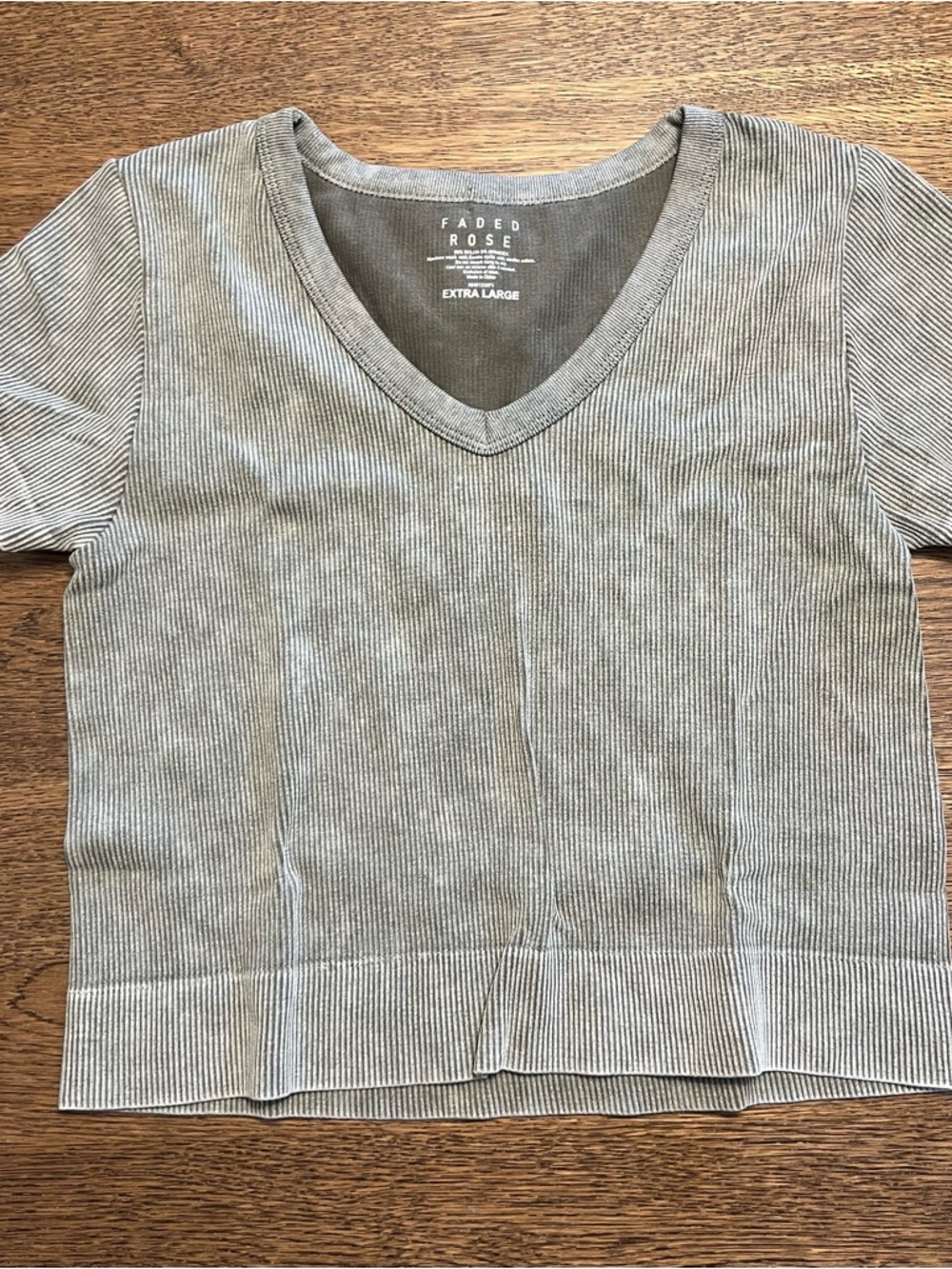 Faded Rose Women's Ribbed V-Neck Crop Top in Light Olive